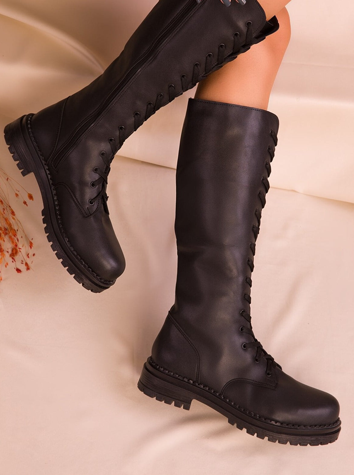 suede combat high-knee boots