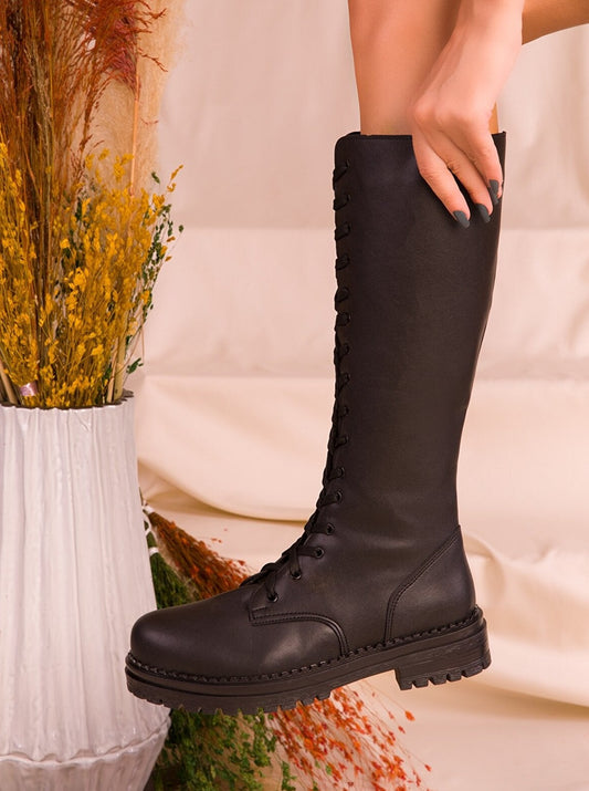 suede combat high-knee boots