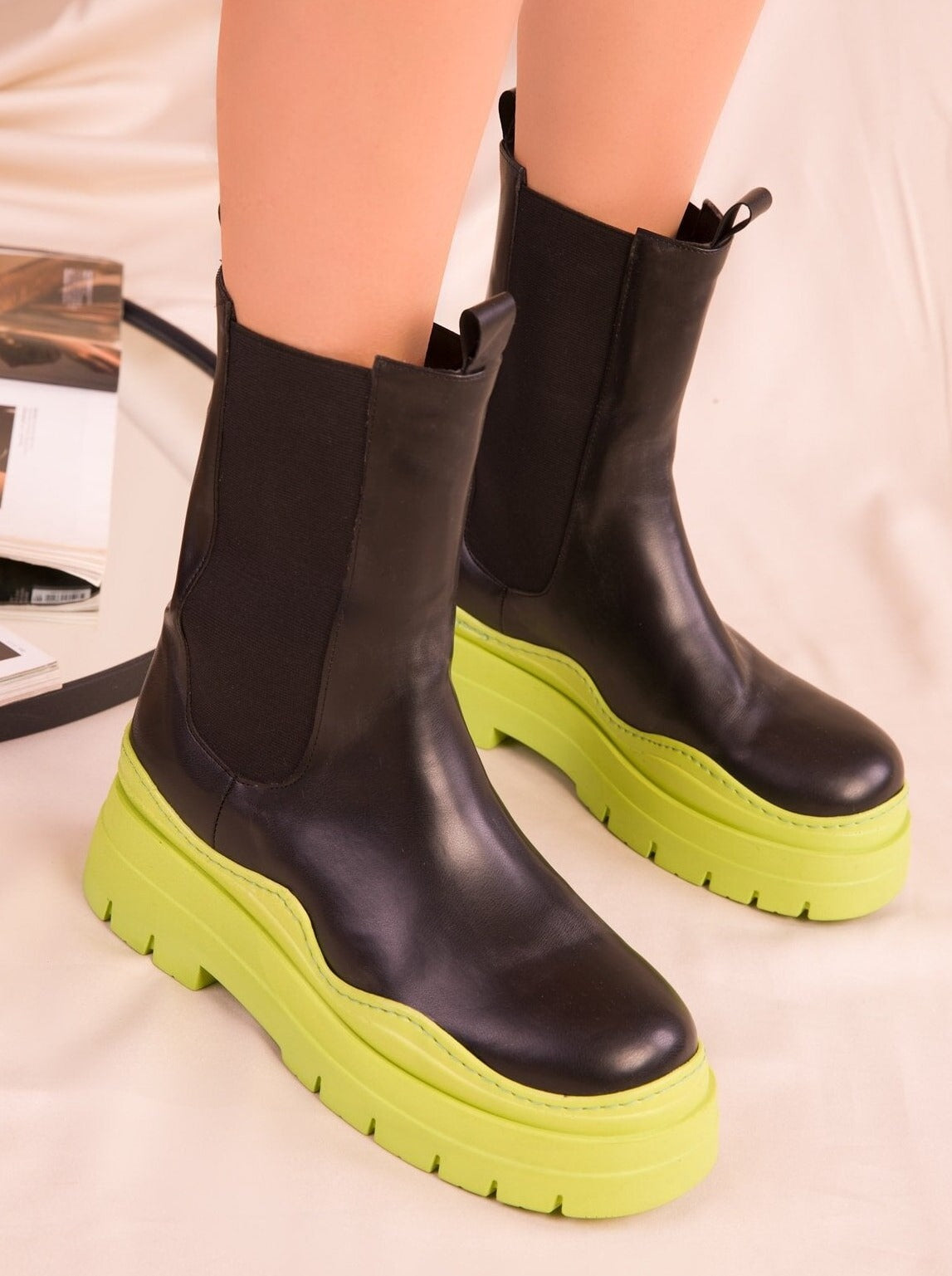 colored sole ankle boots