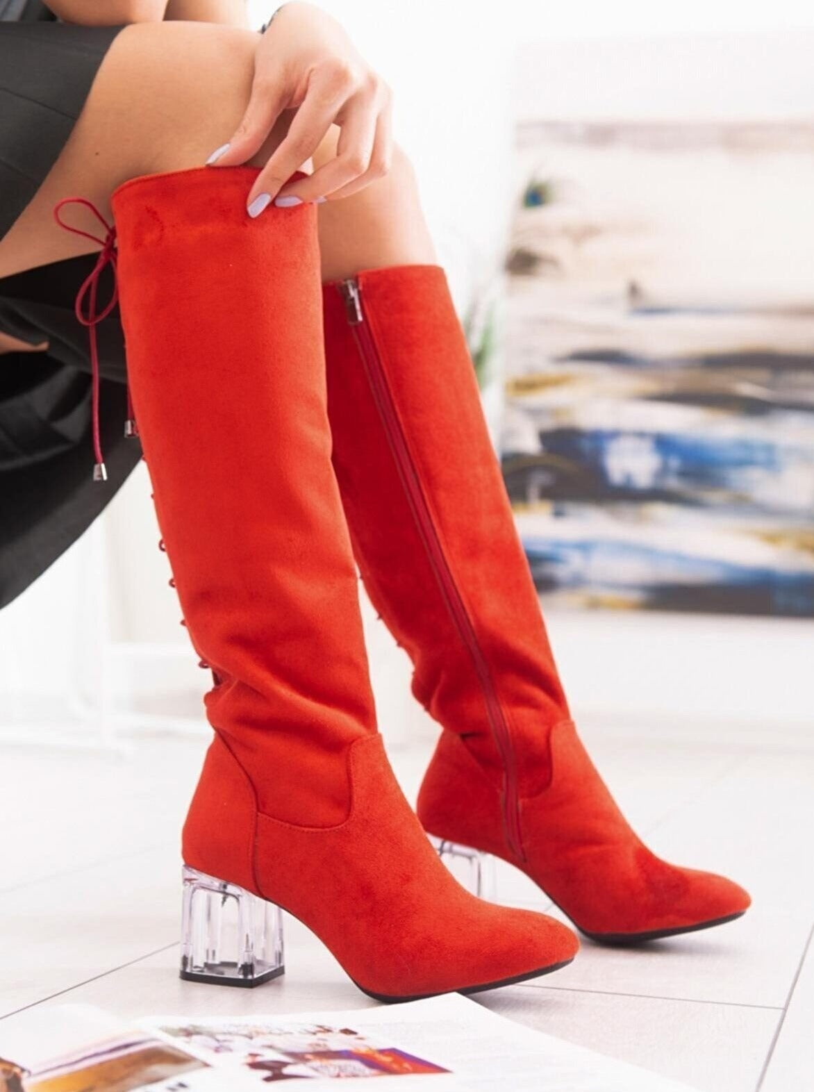 clean sole high-knee suede boots