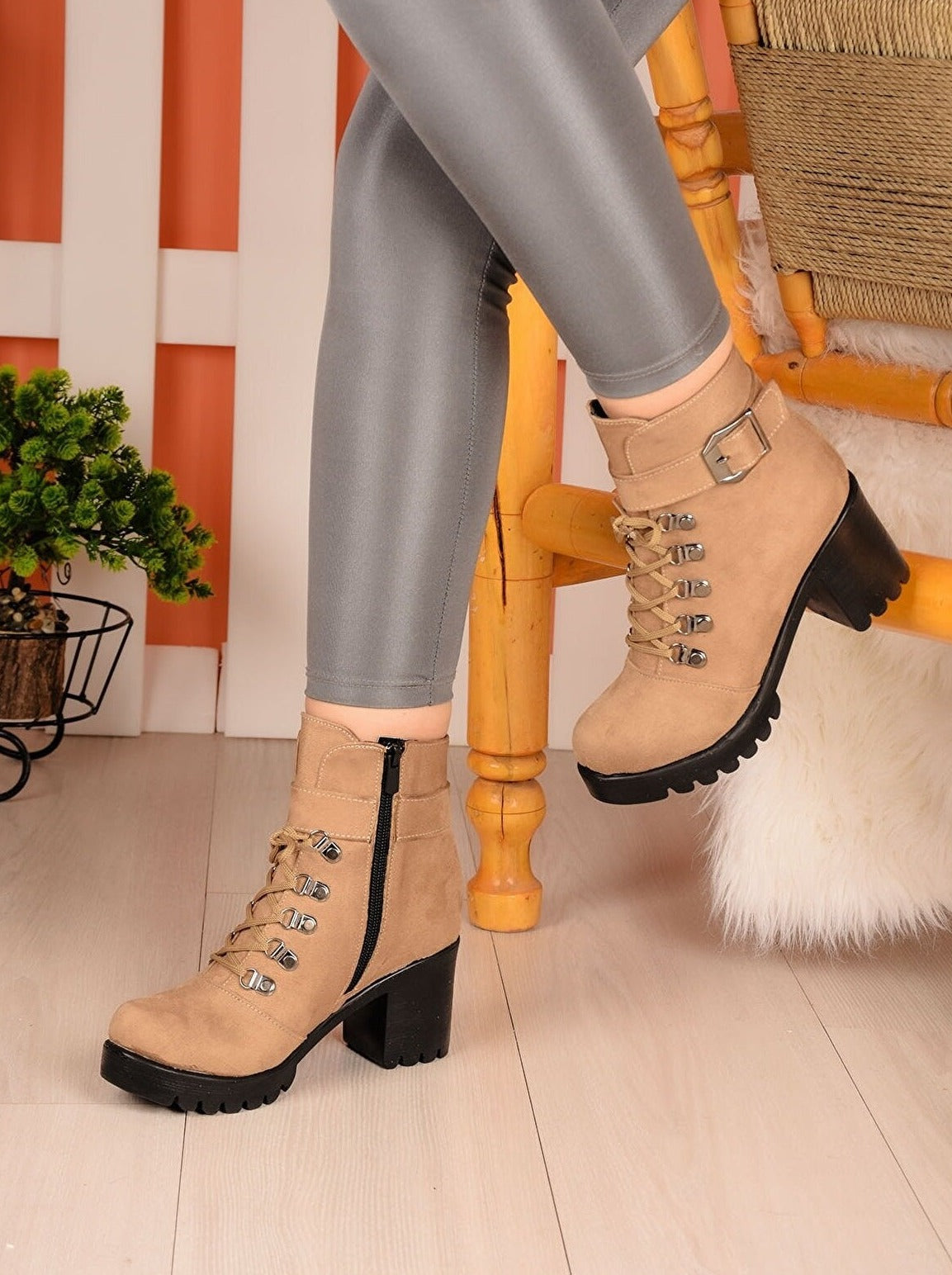 Black Faux Leather Heeled Ankle Straps  Boots