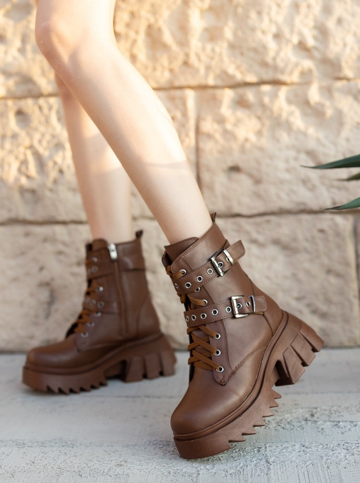 chunky ankle belted boots