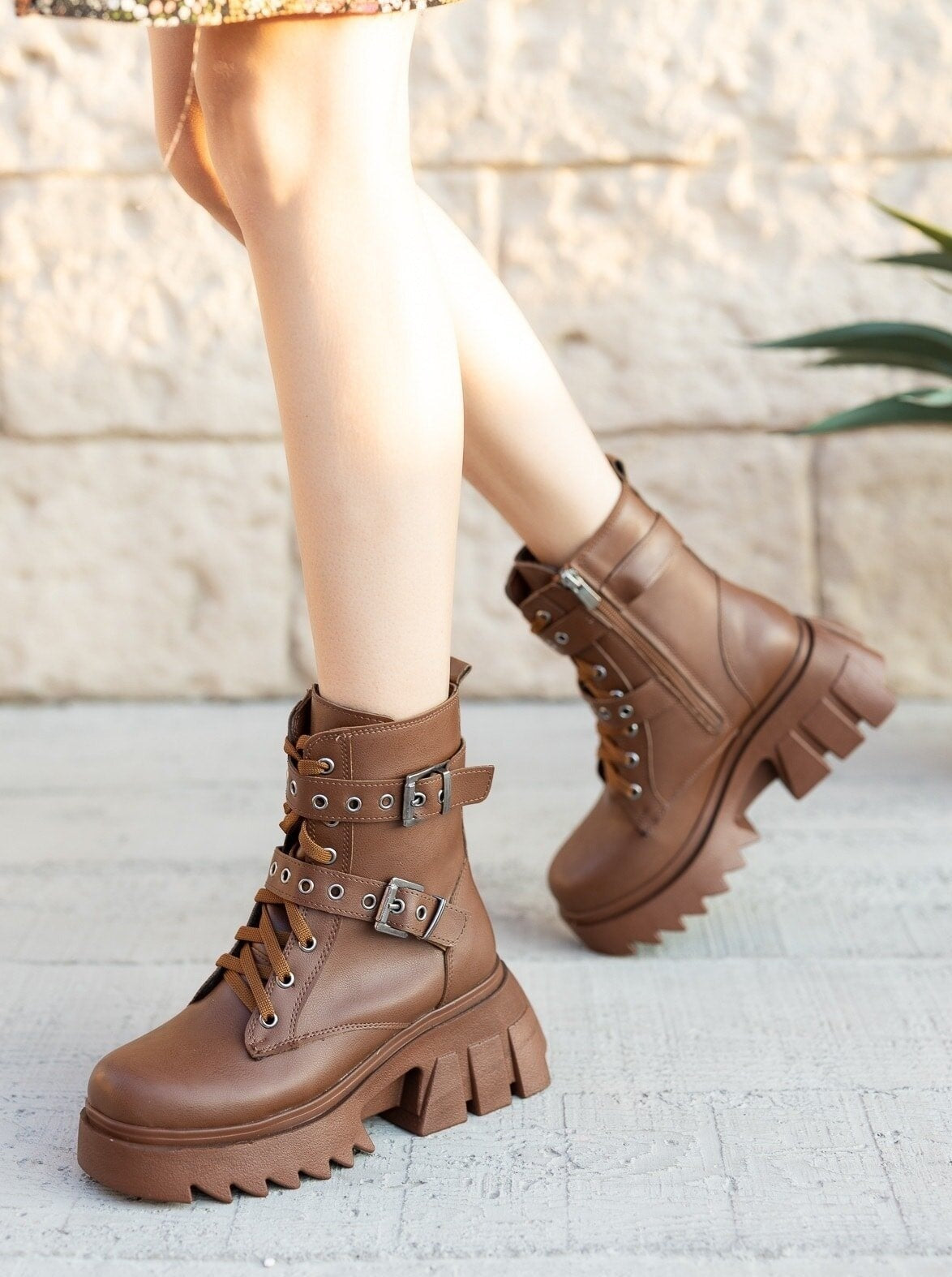 chunky ankle belted boots