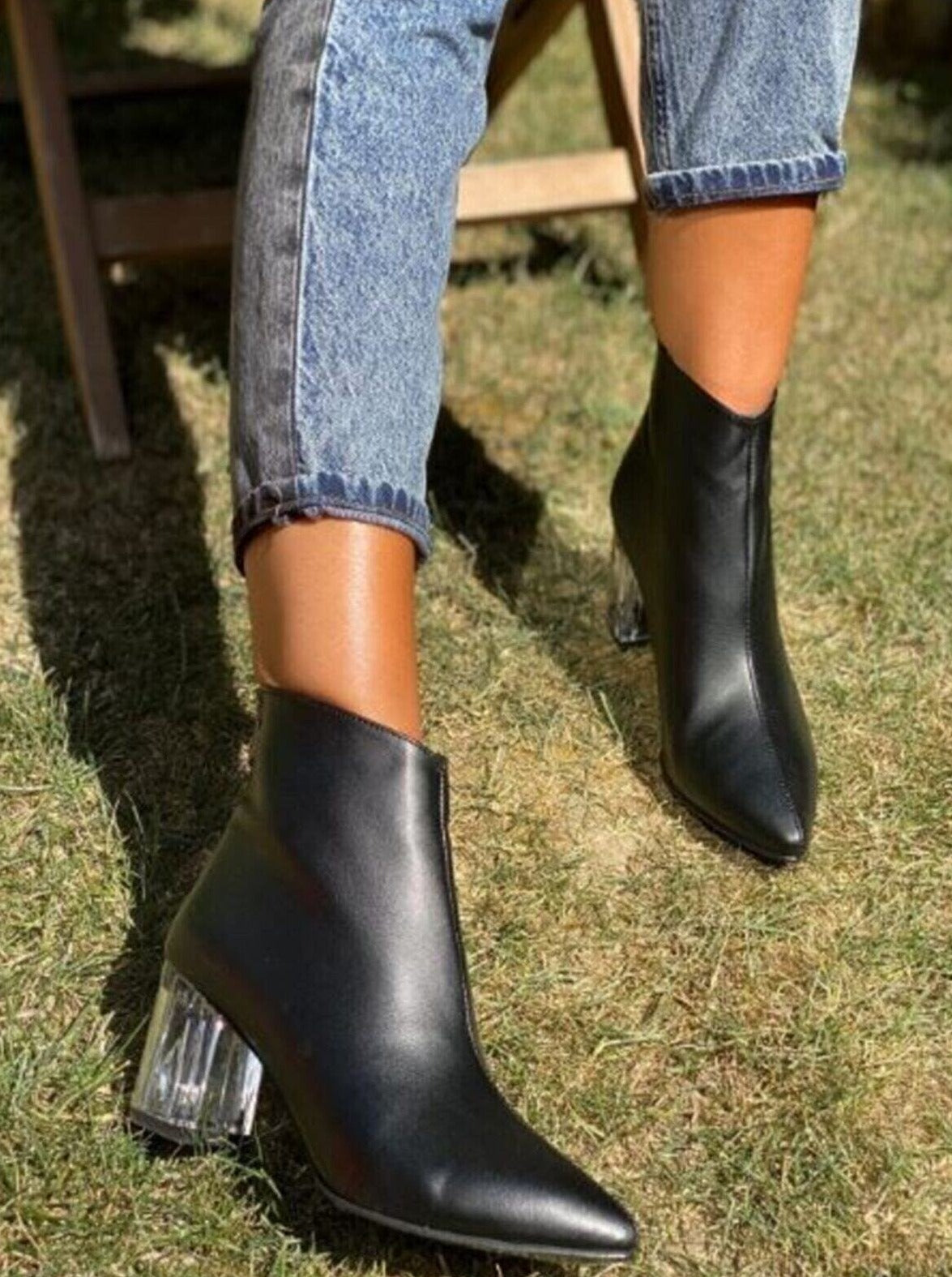 clear sole heeled boot