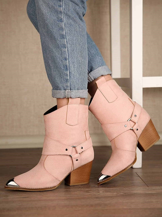 Powder pink western boots with metal tips