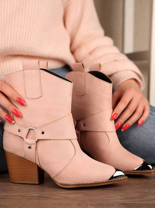 Powder pink western boots with metal tips