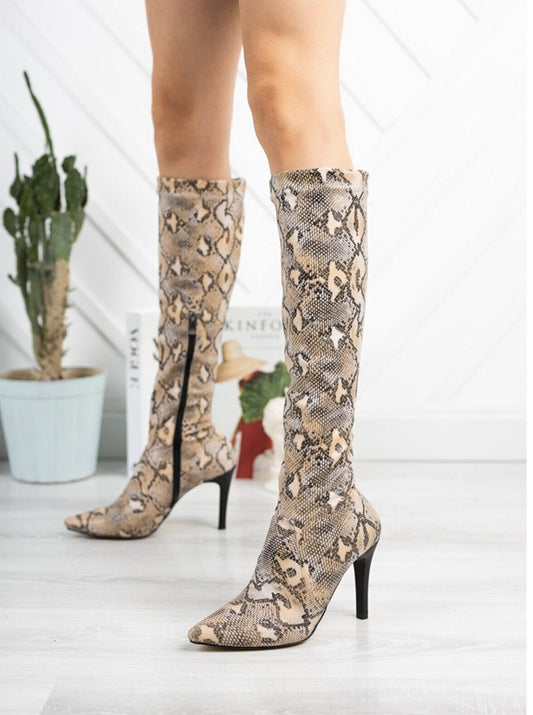 snake print stretch boots