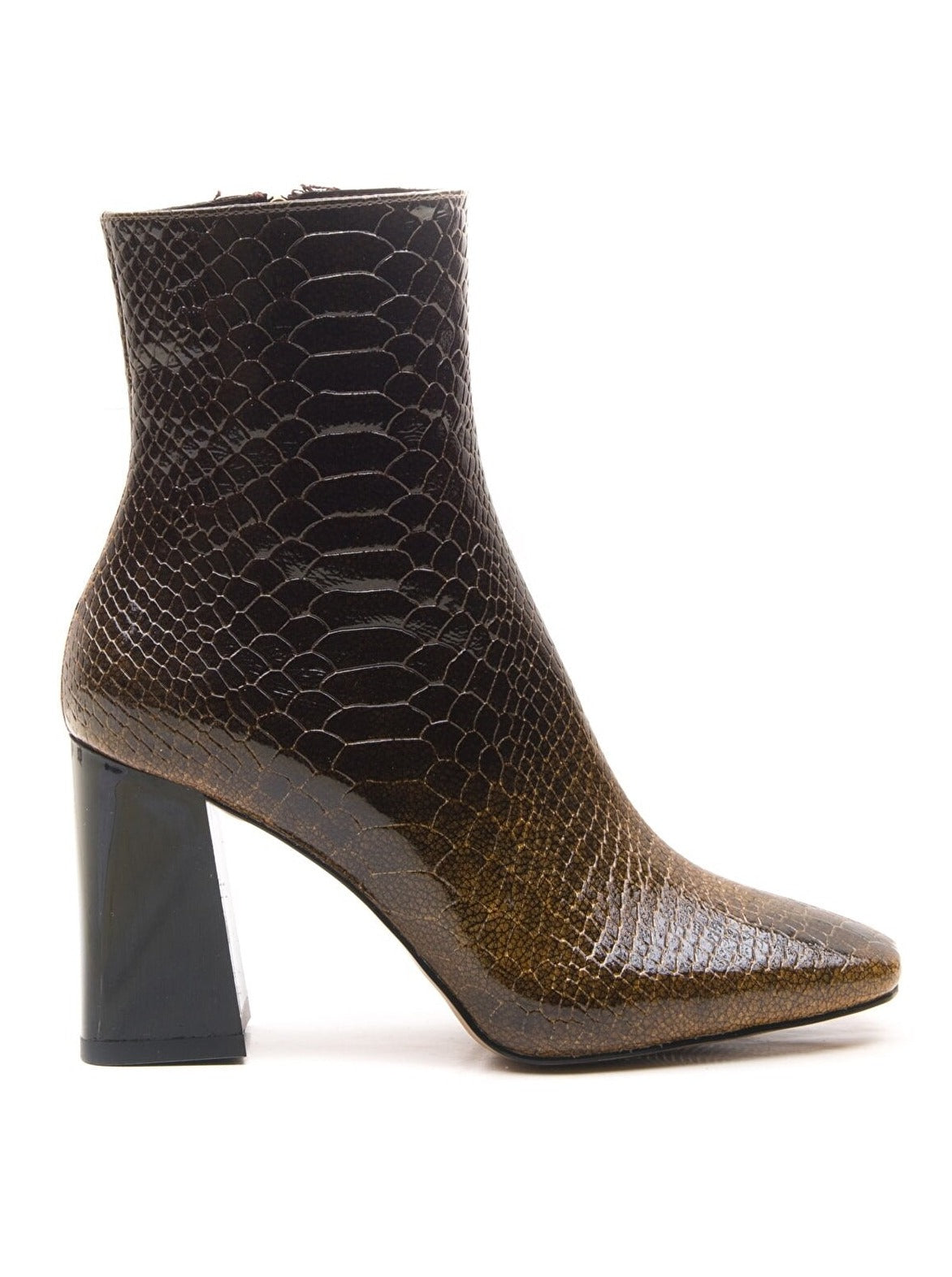 tan snake printed ankle heel boots