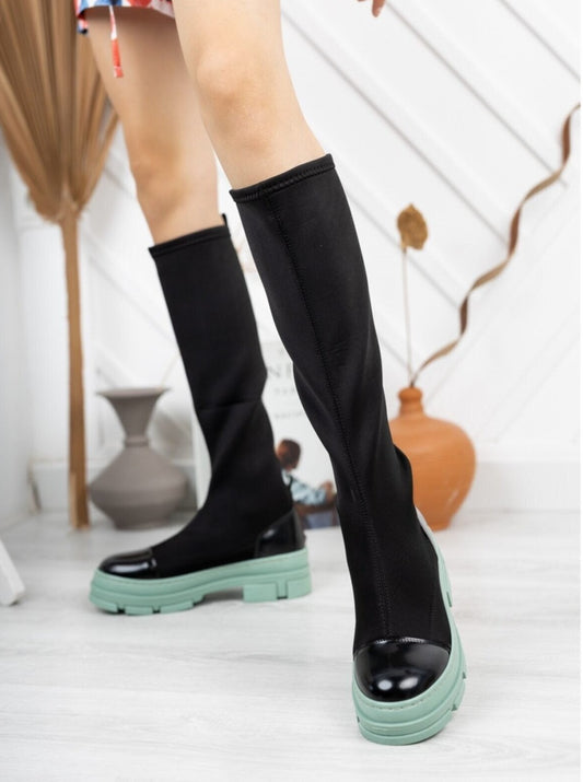 colored sole sock high-knee boots