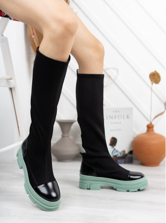 colored sole sock high-knee boots