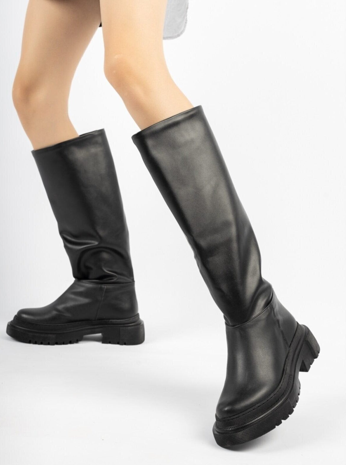 faux leather chunky boots