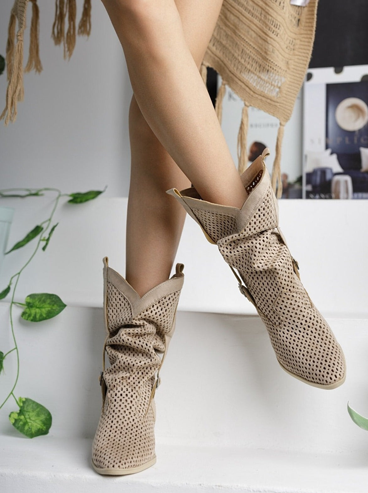 detailed western ankle boots