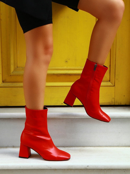 red ankle boots