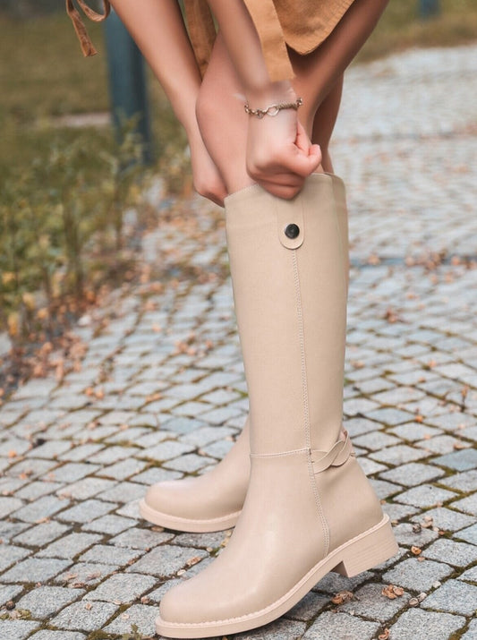 high-knee beige boots