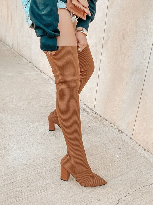 knited sock thigh high boots