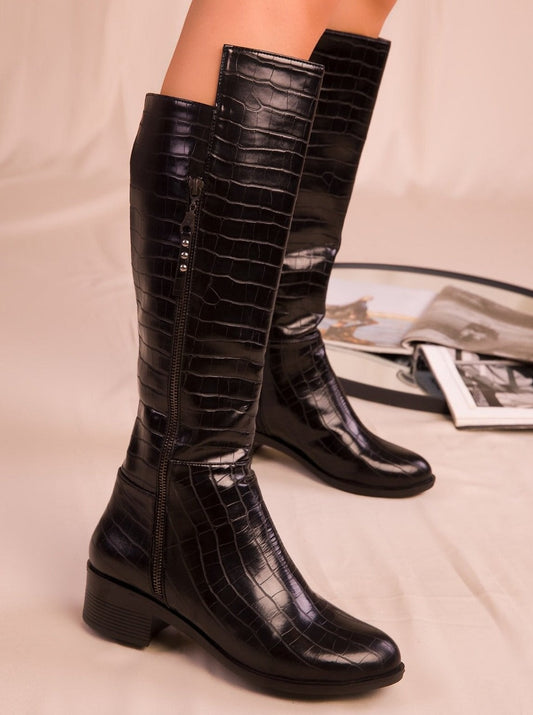 croco high-knee boots