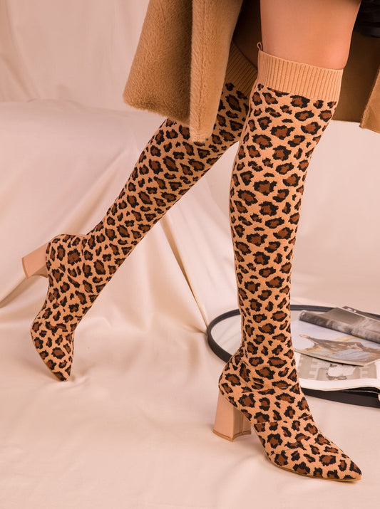 leopard sock high-knee boots