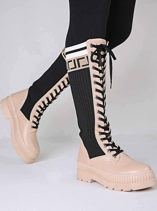 Lace-Up Knitwear Boots