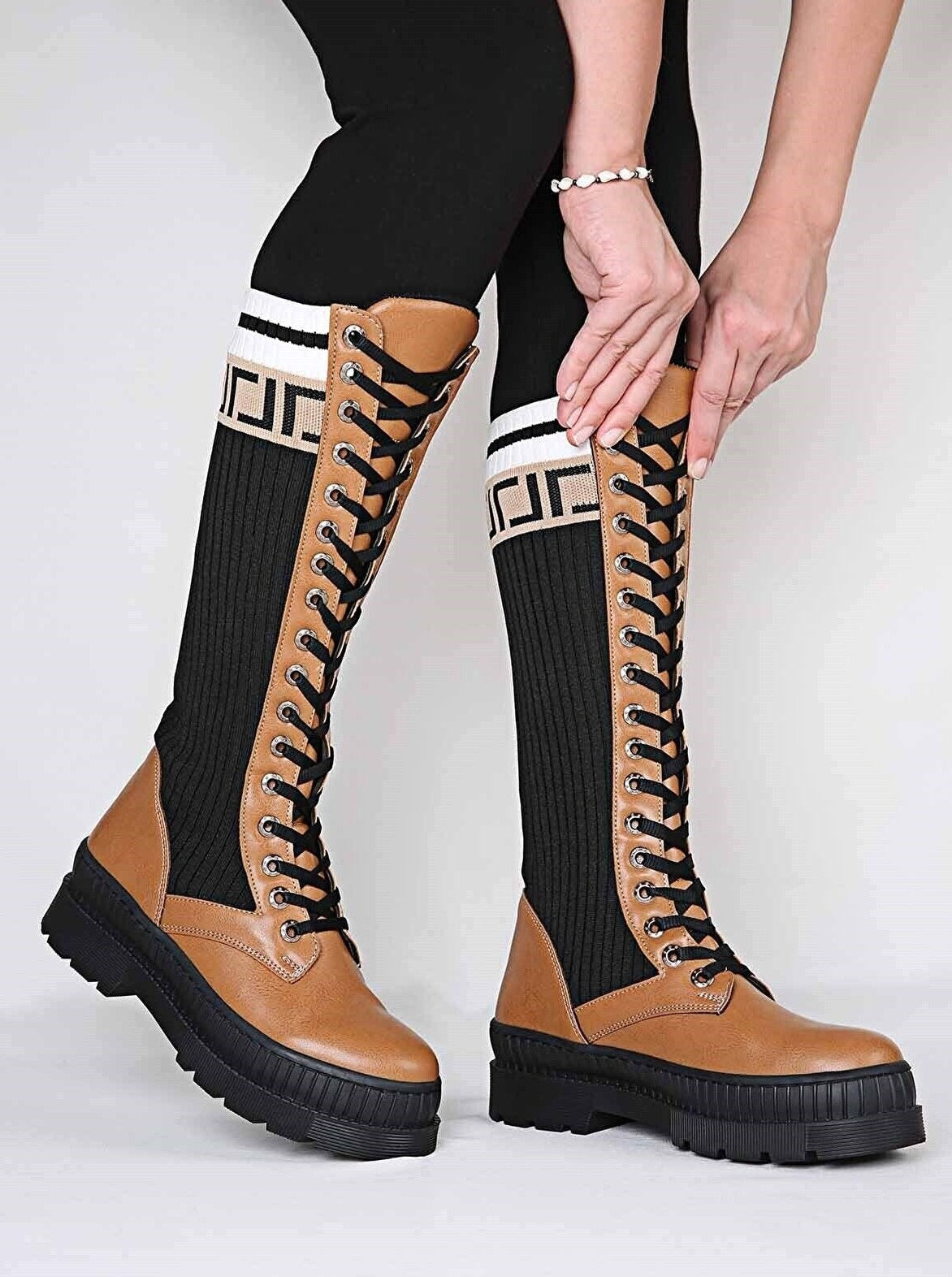 Lace-Up Knitwear Boots