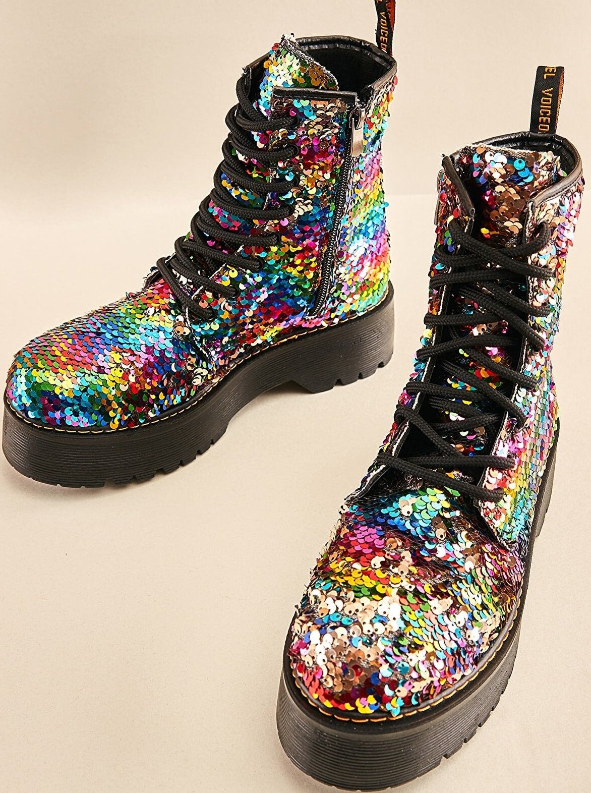 sequin combat boots