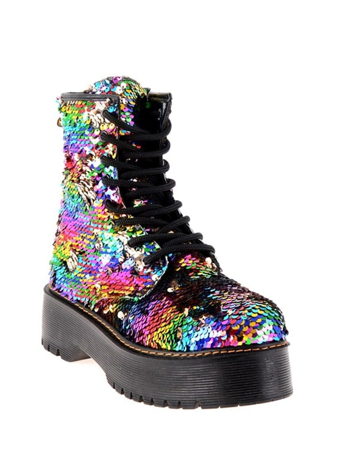 sequin combat boots