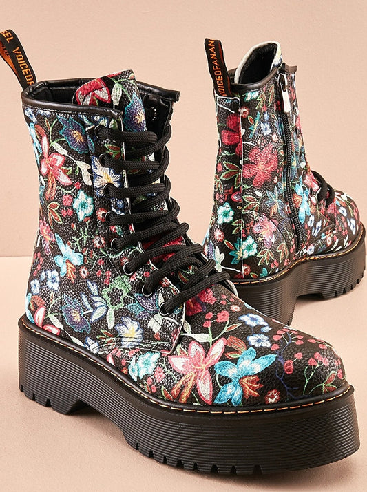 floral combat boots