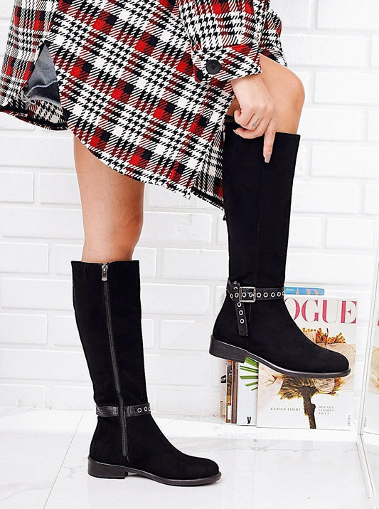 belted high-knee boots