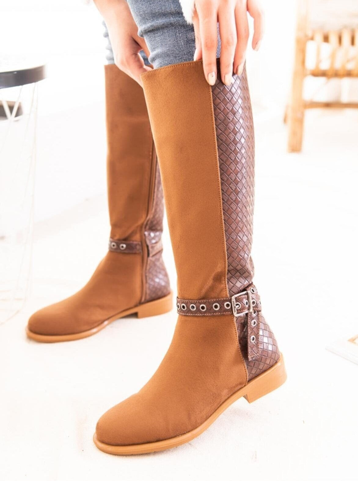 belted high-knee boots