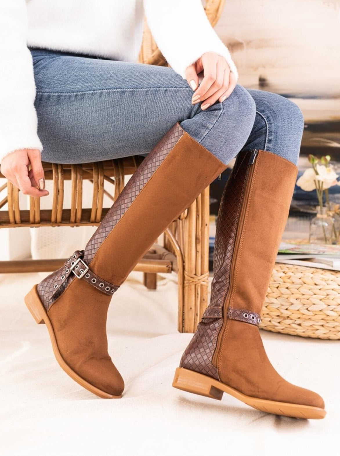 belted high-knee boots