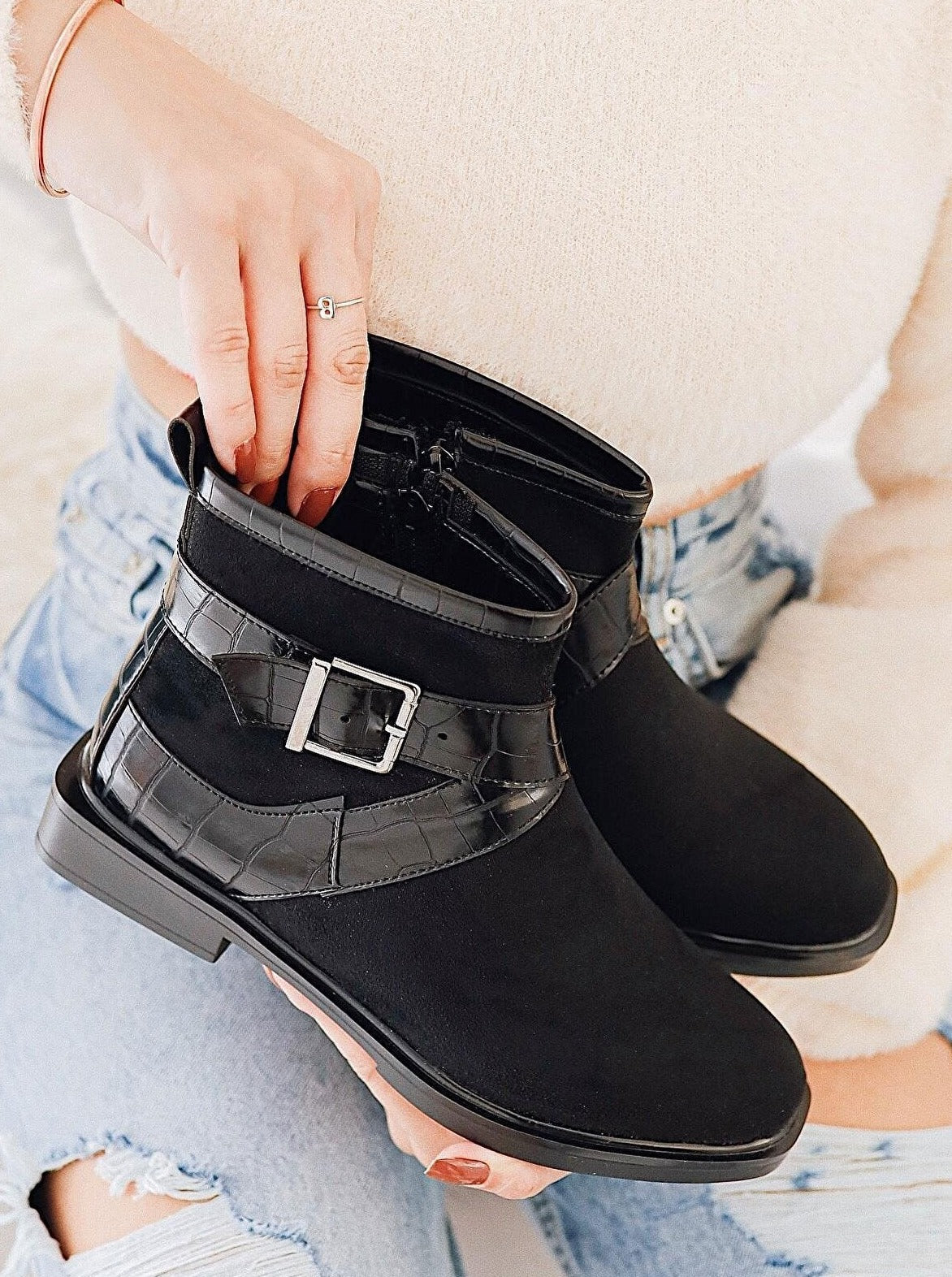 suede croco ankle boots