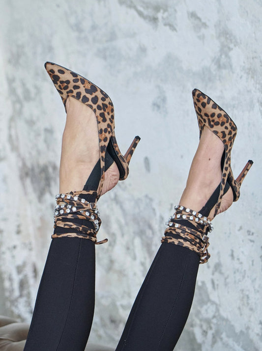 Carrie suede leopard diamante pointed toe shoes