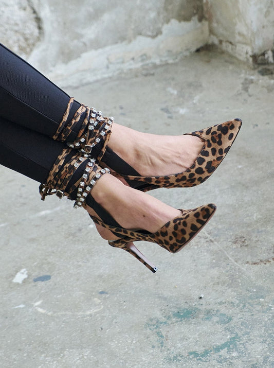 Carrie suede leopard diamante pointed toe shoes