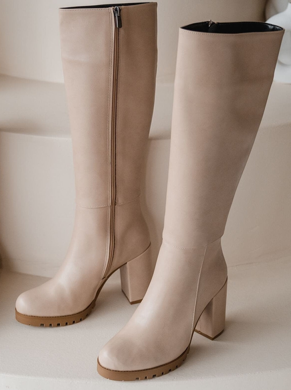 matte leather high-knee boots