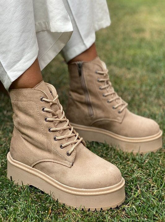 suede mink combat boot