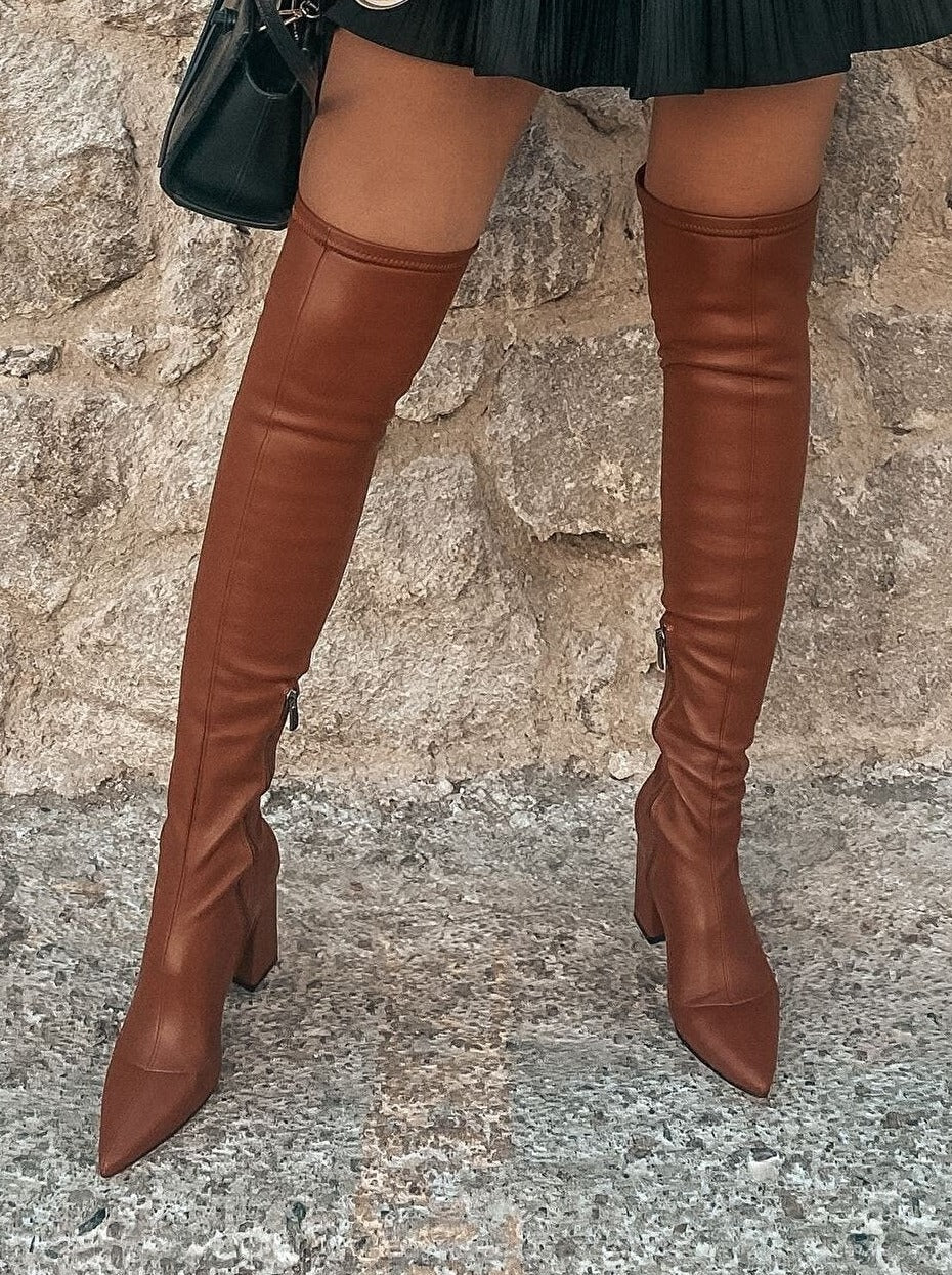 Fuax leather thigh high boots