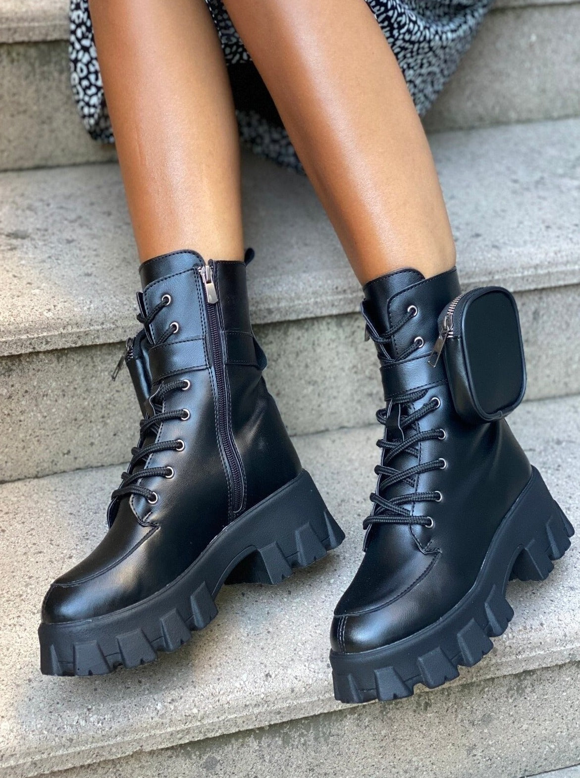 Combat boots with zip and side pocket