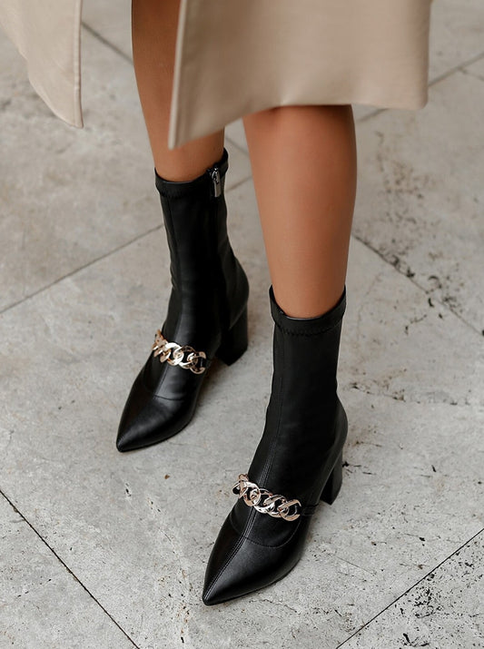 chained sock ankle boots