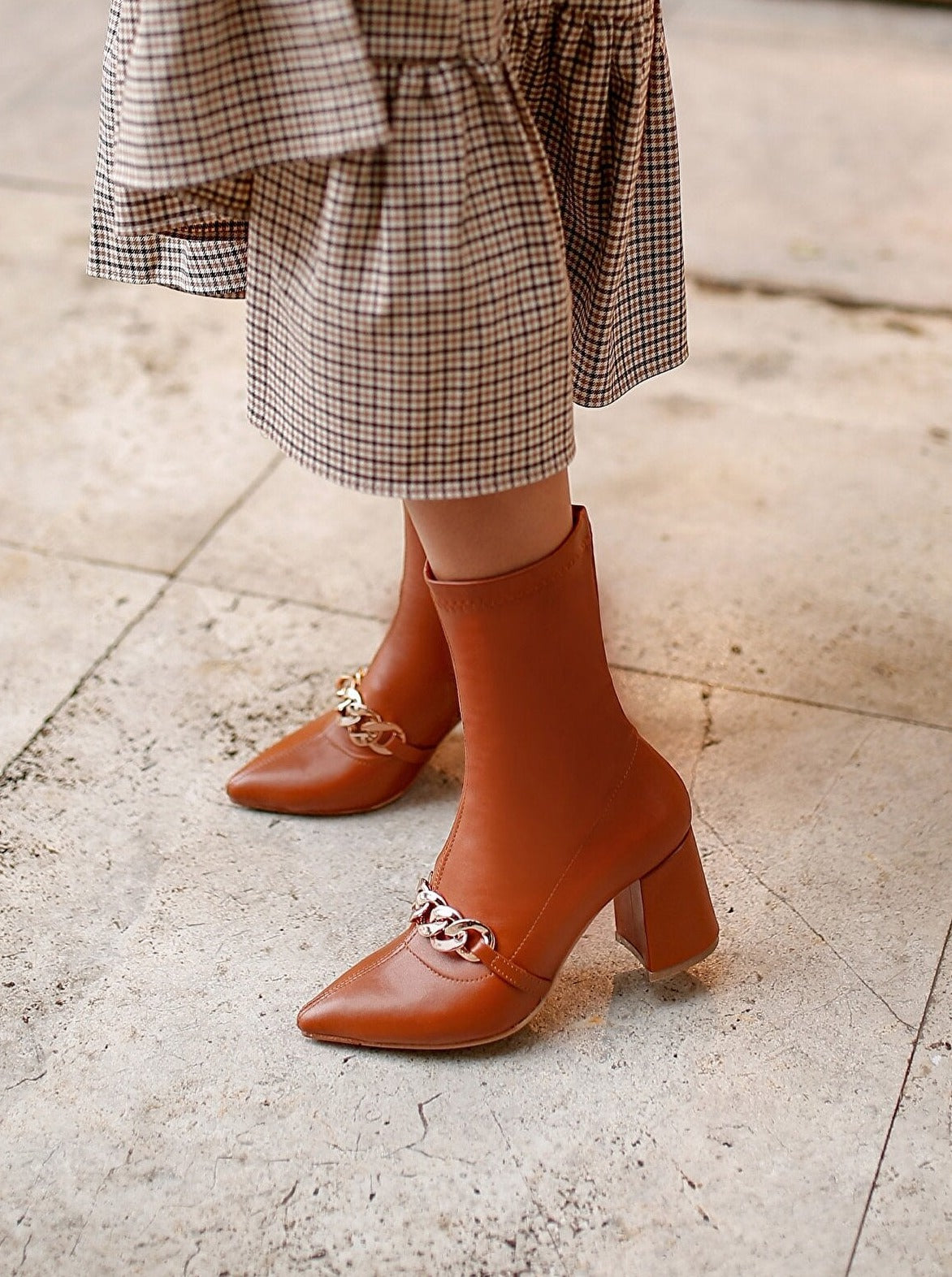 chained sock ankle boots