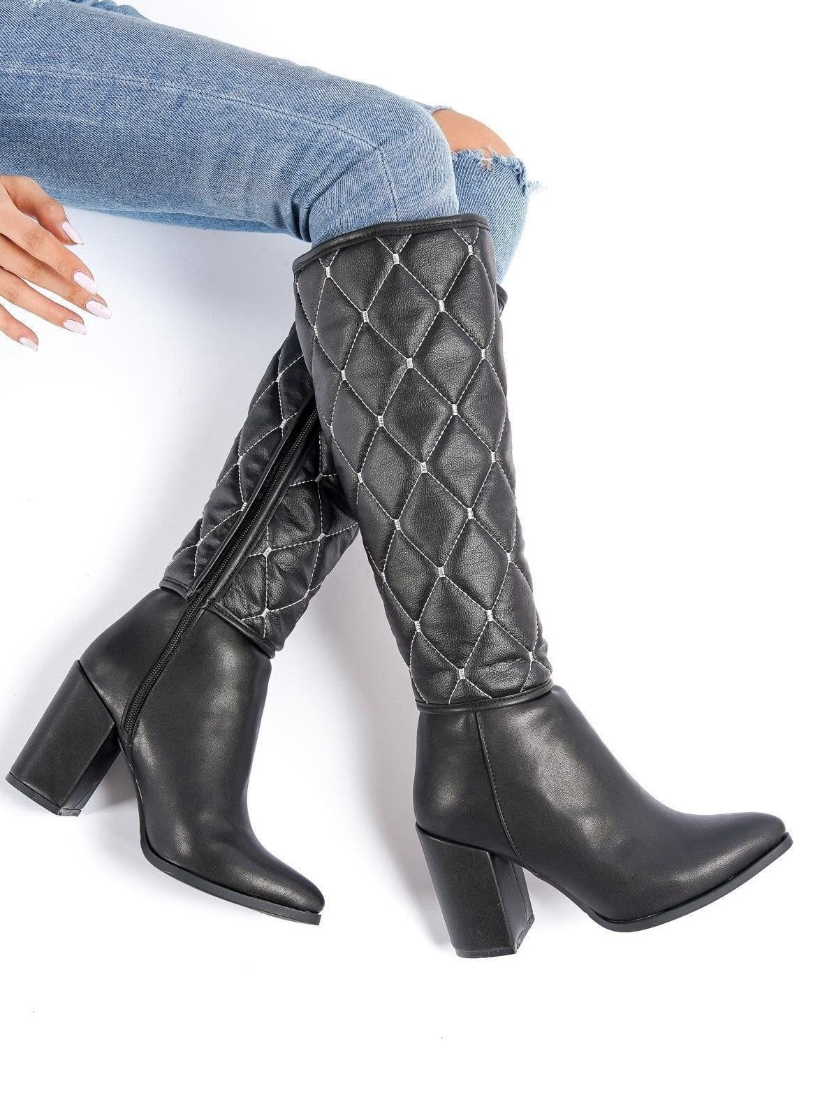 Quilted high-knee boots