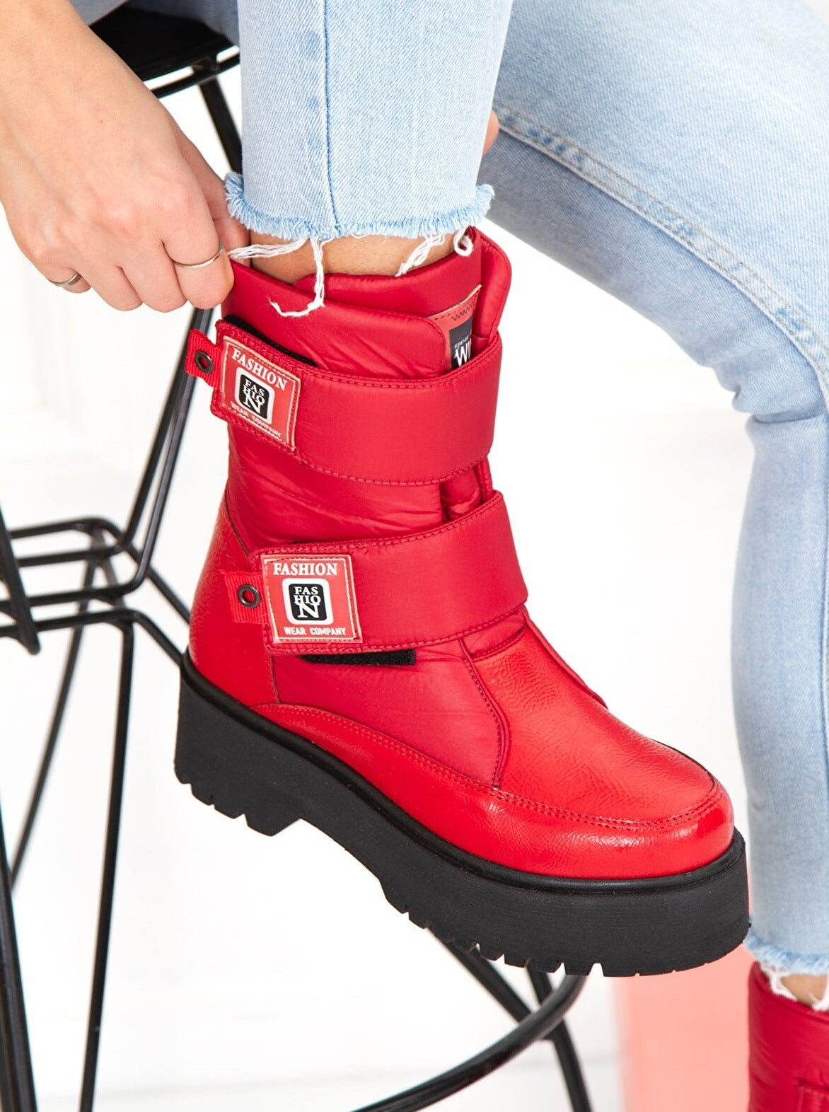 patent leather snow boot