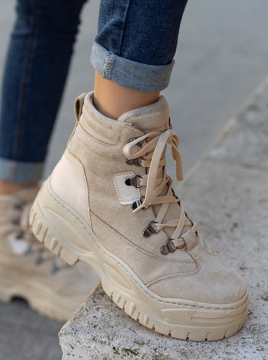 suede lace-up chunky boots