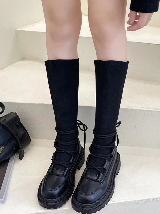 high-knee chunky sock boots